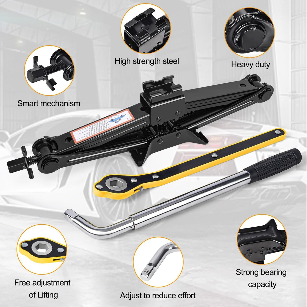 2.5 Ton Car Jack Kit Scissor Jack 5511 Lbs Tire Jack Tool Universal Car Emergency Kit with Lug Wrench Tire Duty Trolley Jack