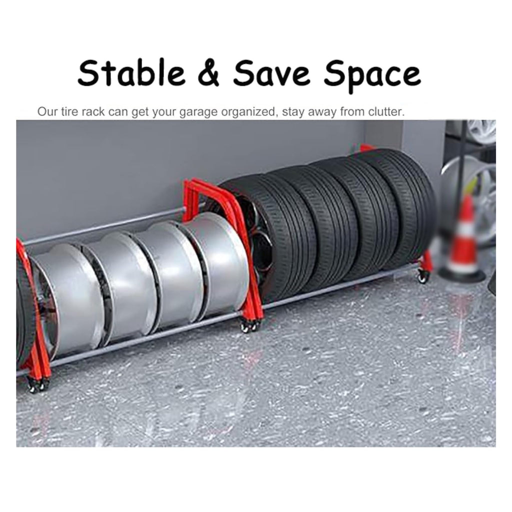 Tire Rack 4 Tire Rack, Garage Floor-Standing Tire Storage Rack, 50" Wide Rolling Tire Carrier for Wheel ＆ Rims Storage