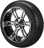 RM Cart 14" Raptor Gloss Black on 205/30-14 LSI Elite Tires (Set of 4) | Golf Cart Tires and Wheels Combo with Metric Lug Nuts