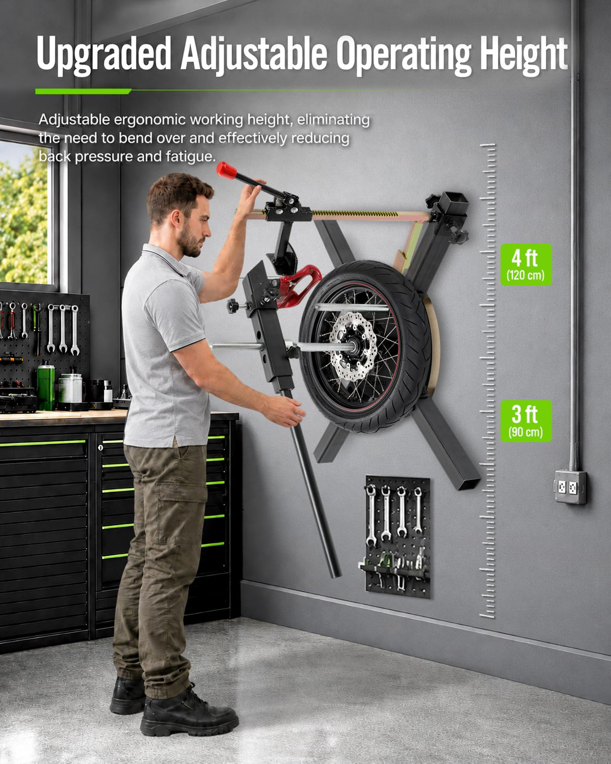 Wall-Mounted Manual Motorcycle Tire Changer Kit, 12''-21'' Tire Changer
