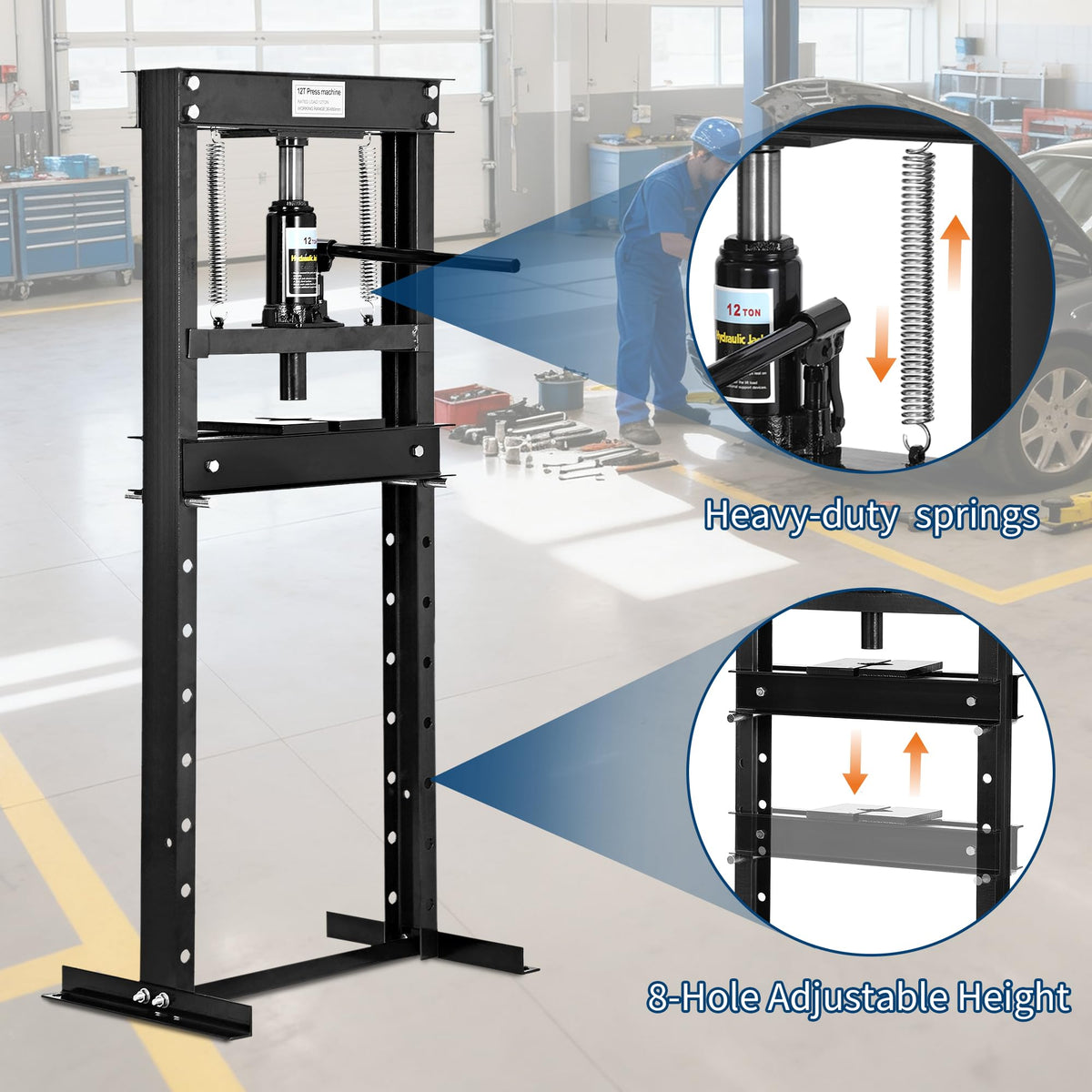 12 Ton Hydraulic Shop Press, 26000 Lbs Automotive Bearing Press