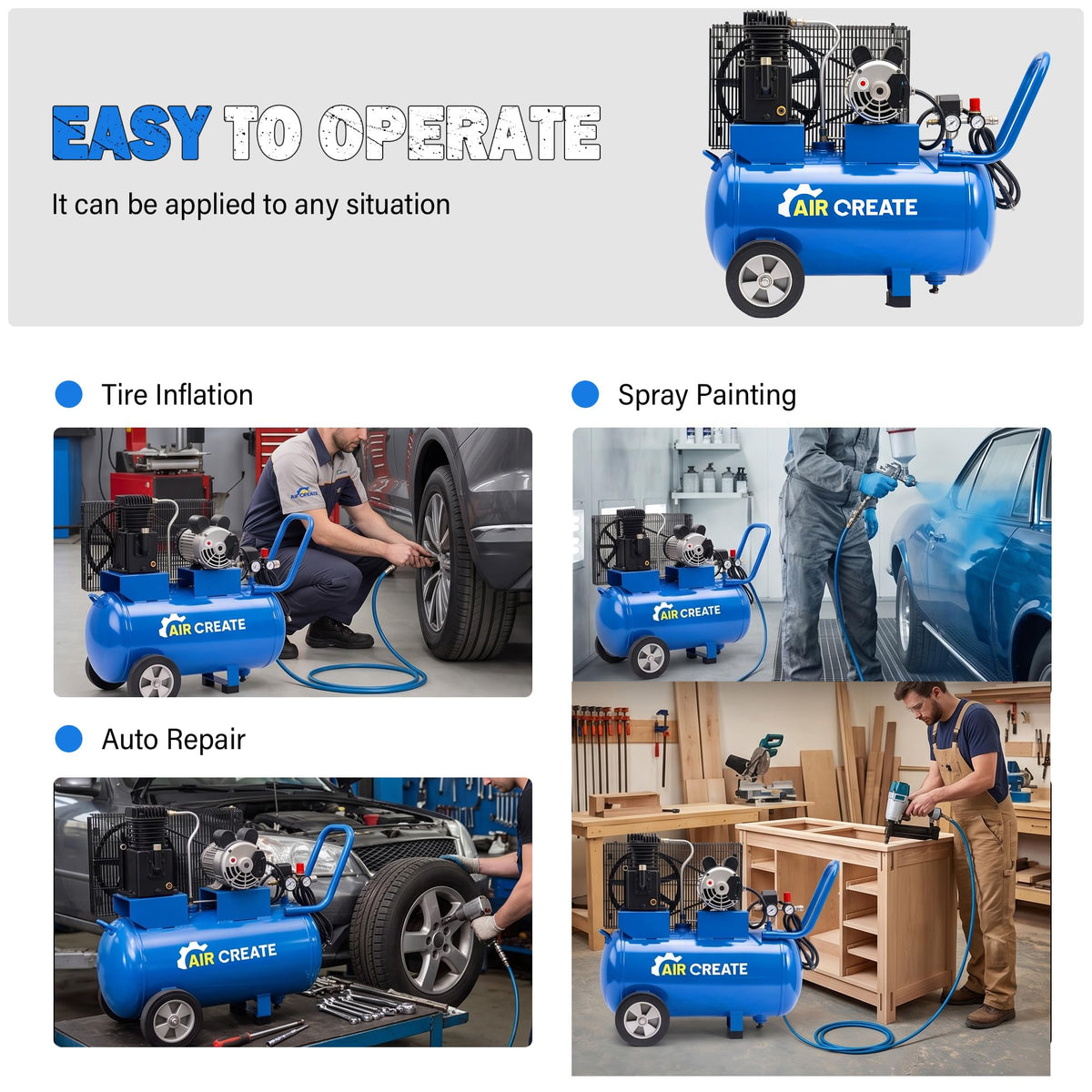 20 Gallon Gas Powered Air Compressor Tank with Wheels, 3.7Hp11CFM@125PSI Air Compressed System for Workshop Tire Inflation, Spraying, Nailing