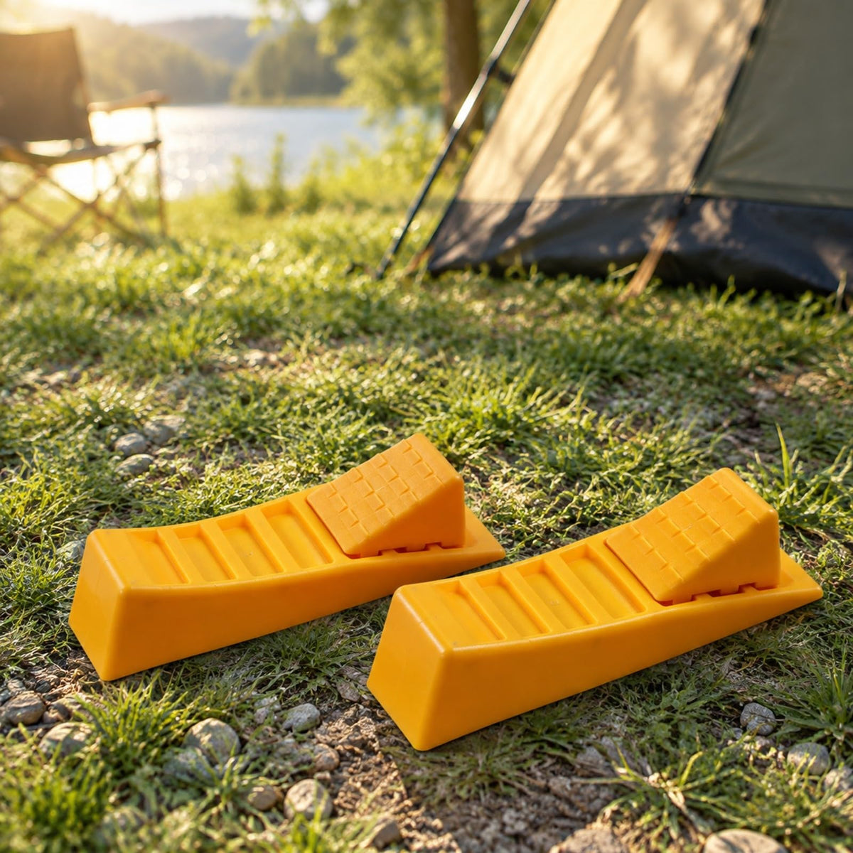 Almencla Chock Leveling Wedge Tire Stabilizer Pad for Trailer with Grip Ribs and Pp Material in 40 × 14 × 9 Cm Suitable for Driveway and Campsite Parking, with Storage Bag