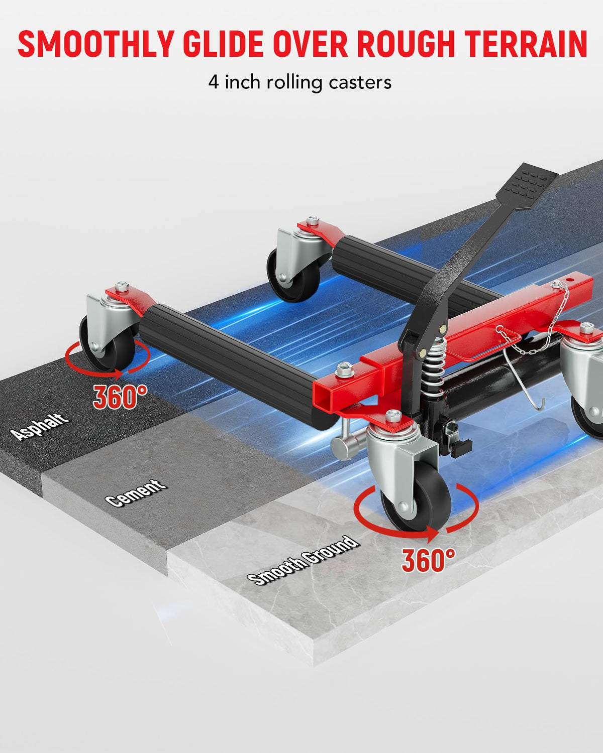 Car Dolly Jack Set of 4, Heavy Duty 6,000 LBS Hydraulic Wheel Dolly Vehicle Skates Positioning Jack with Foot Pedal for Car Moving Maintenance, Red