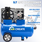 20 Gallon Gas Powered Air Compressor Tank with Wheels, 3.7Hp11CFM@125PSI Air Compressed System for Workshop Tire Inflation, Spraying, Nailing