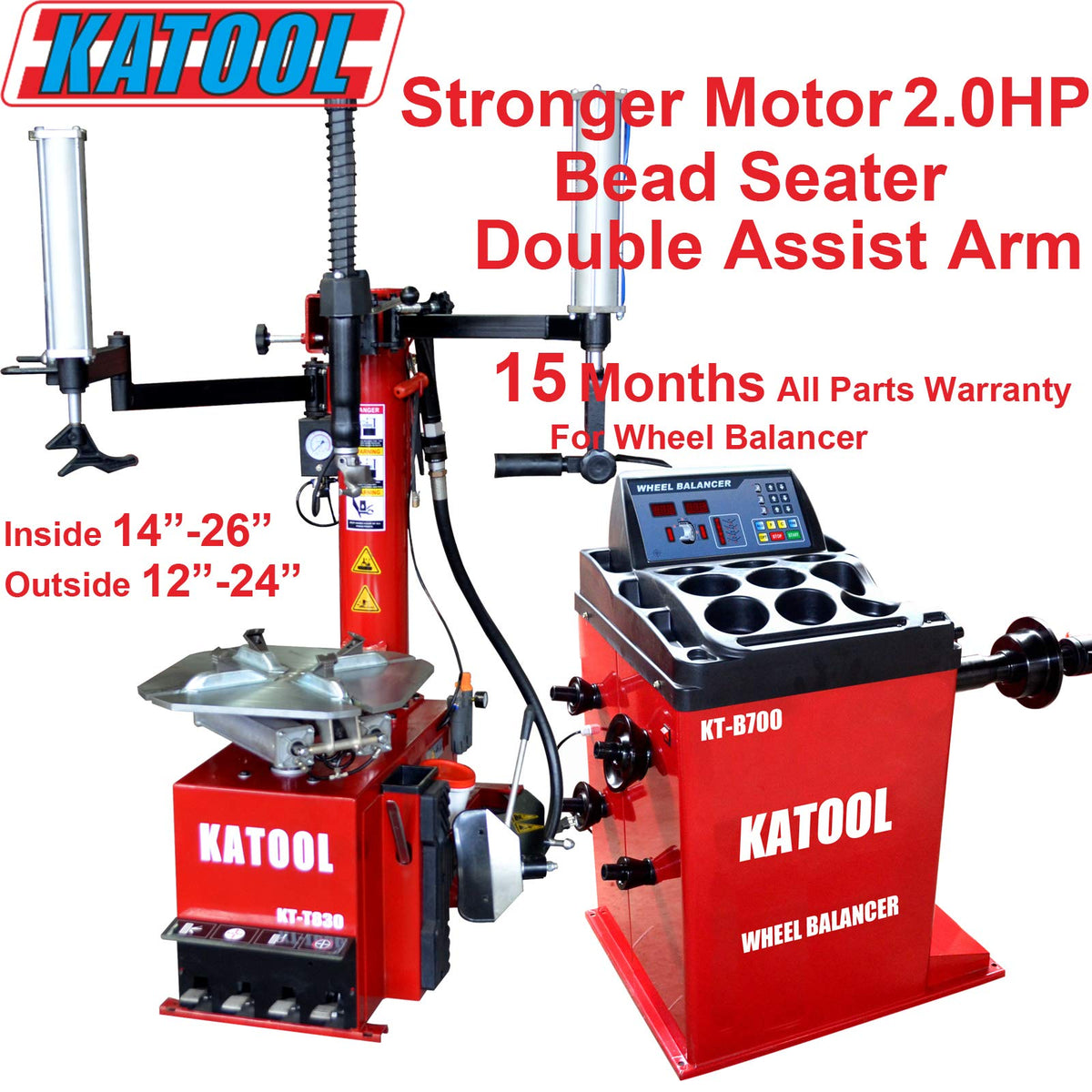 KATOOL KT-T830 Tire Changer and KT-B700 Wheel Balancer Combo, 2.0 HP 120V, Bead Blaster, Alloy Steel Jaw, Industrial Tire Repair and Balancing Machine for Garages