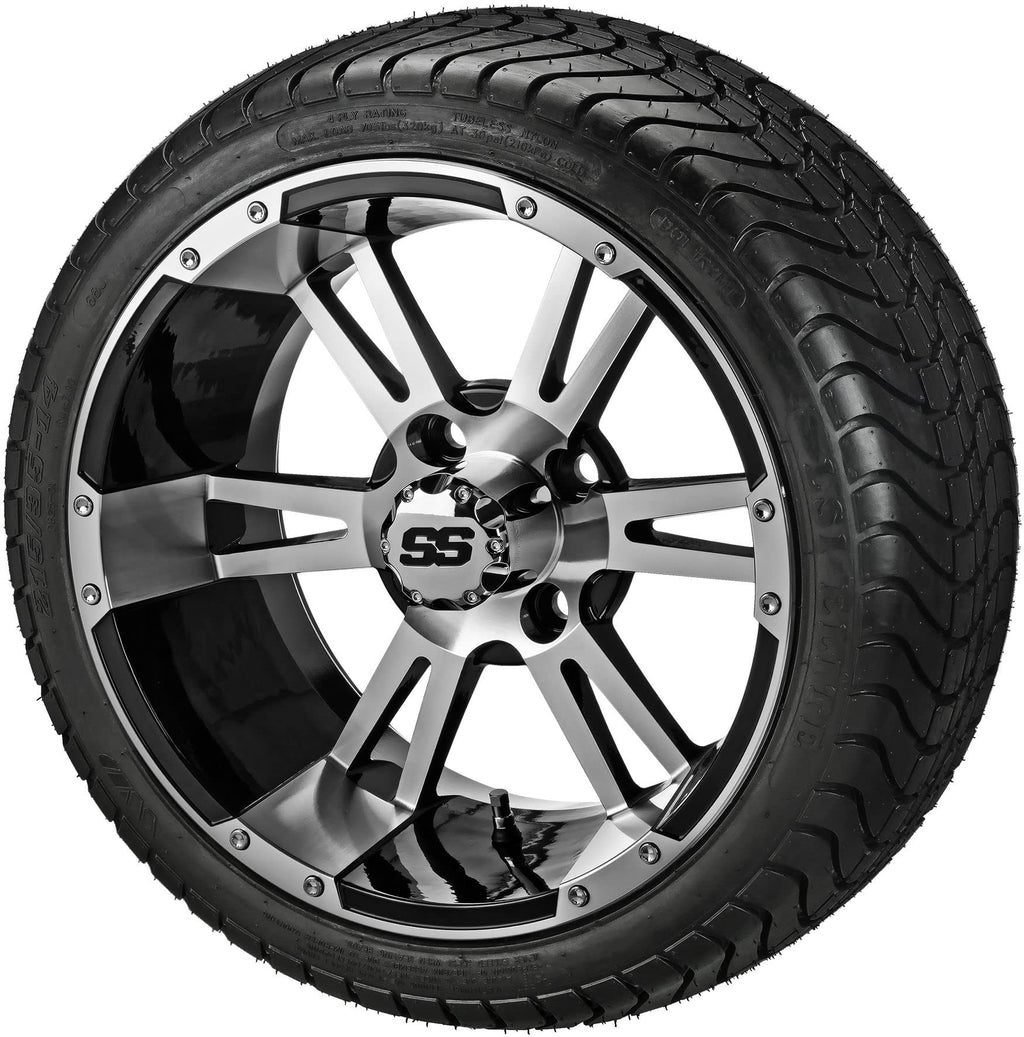 RM Cart 14" Raptor Gloss Black on 215/35-14 LSI Elite Tires (Set of 4) | Golf Cart Tires and Wheels Combo with Standard Lug Nuts