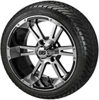 RM Cart 14" Raptor Gloss Black on 215/35-14 LSI Elite Tires (Set of 4) | Golf Cart Tires and Wheels Combo with Standard Lug Nuts