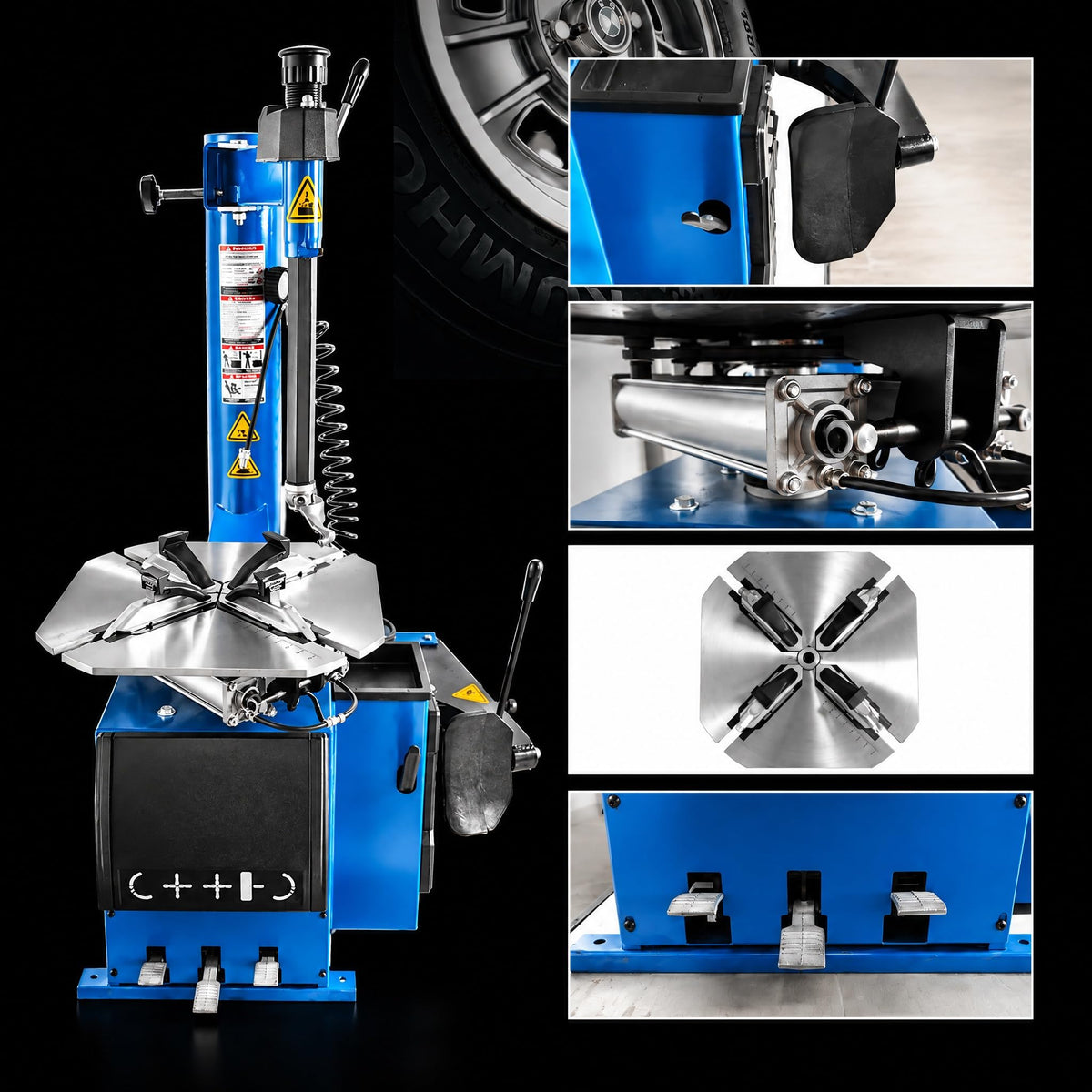 YELLOW JACKET Tire Changer Machine and Wheel Balancer Combo, 2.0 HP 3-Pedal Tire Changer with Rim Clamp, Automatic Wheel Balancer, 10"-24" Rim Capacity, 110V, Blue