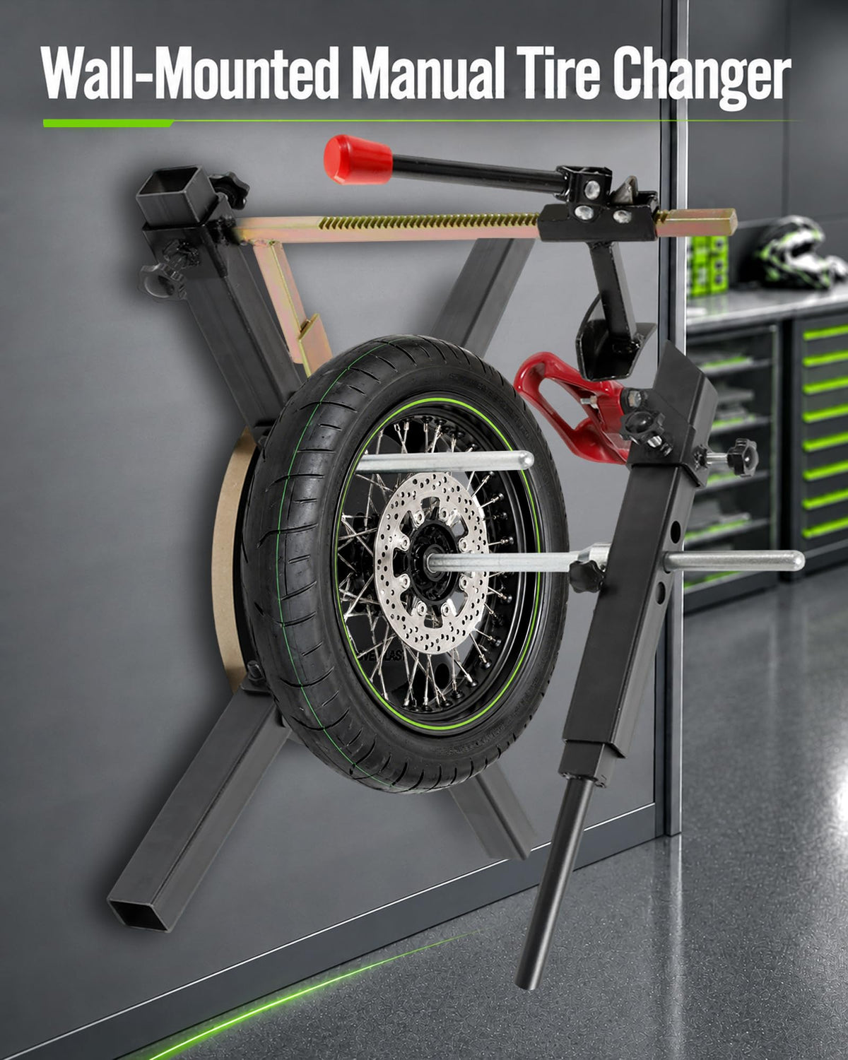 Wall-Mounted Manual Motorcycle Tire Changer Kit, 12''-21'' Tire Changer