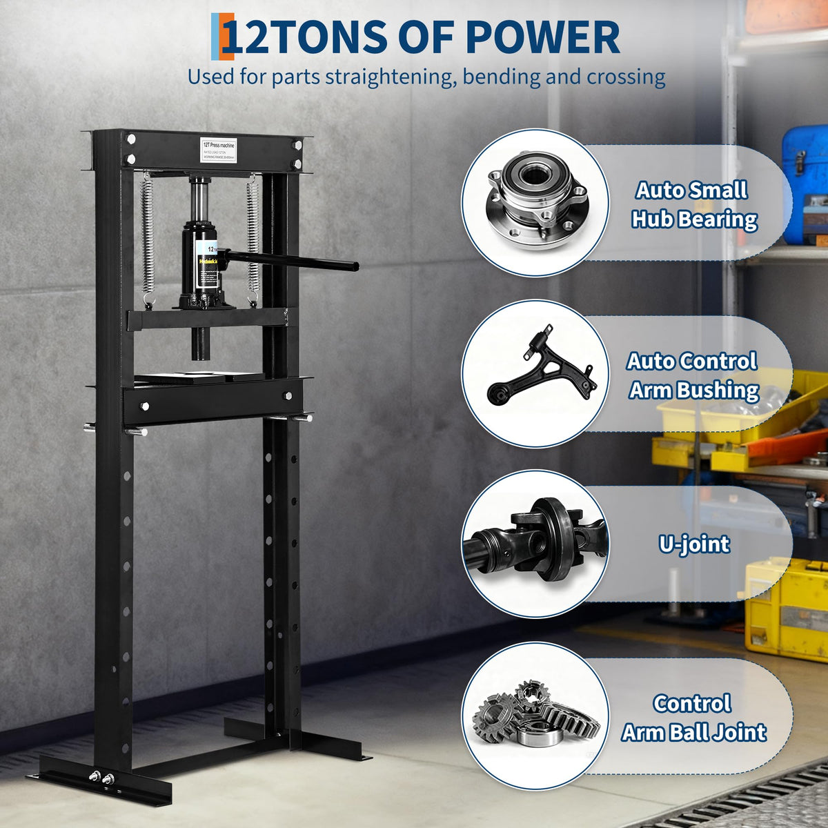 12 Ton Hydraulic Shop Press, 26000 Lbs Automotive Bearing Press