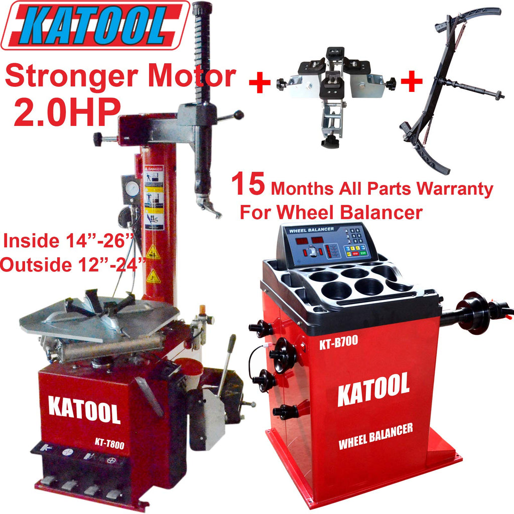 KATOOL Tire Changer Wheel Balancer Combo 2.0HP Motor KT-T800 KT-B700 Garage Equipment 12inch-24inch Outside Clamp with Motorcycle Wheel Clamping Adaptor