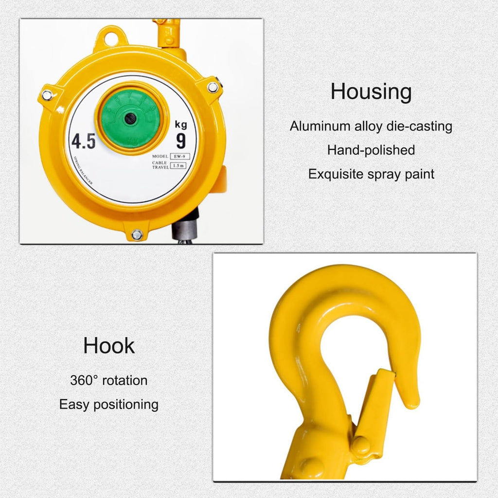 Heavy-Duty Retractable Spring Balancer with 1.5m Wire Rope & Hook - Reliable Tool Holder for Workshop & Automotive Equipment (30-40 Kg Capacity)