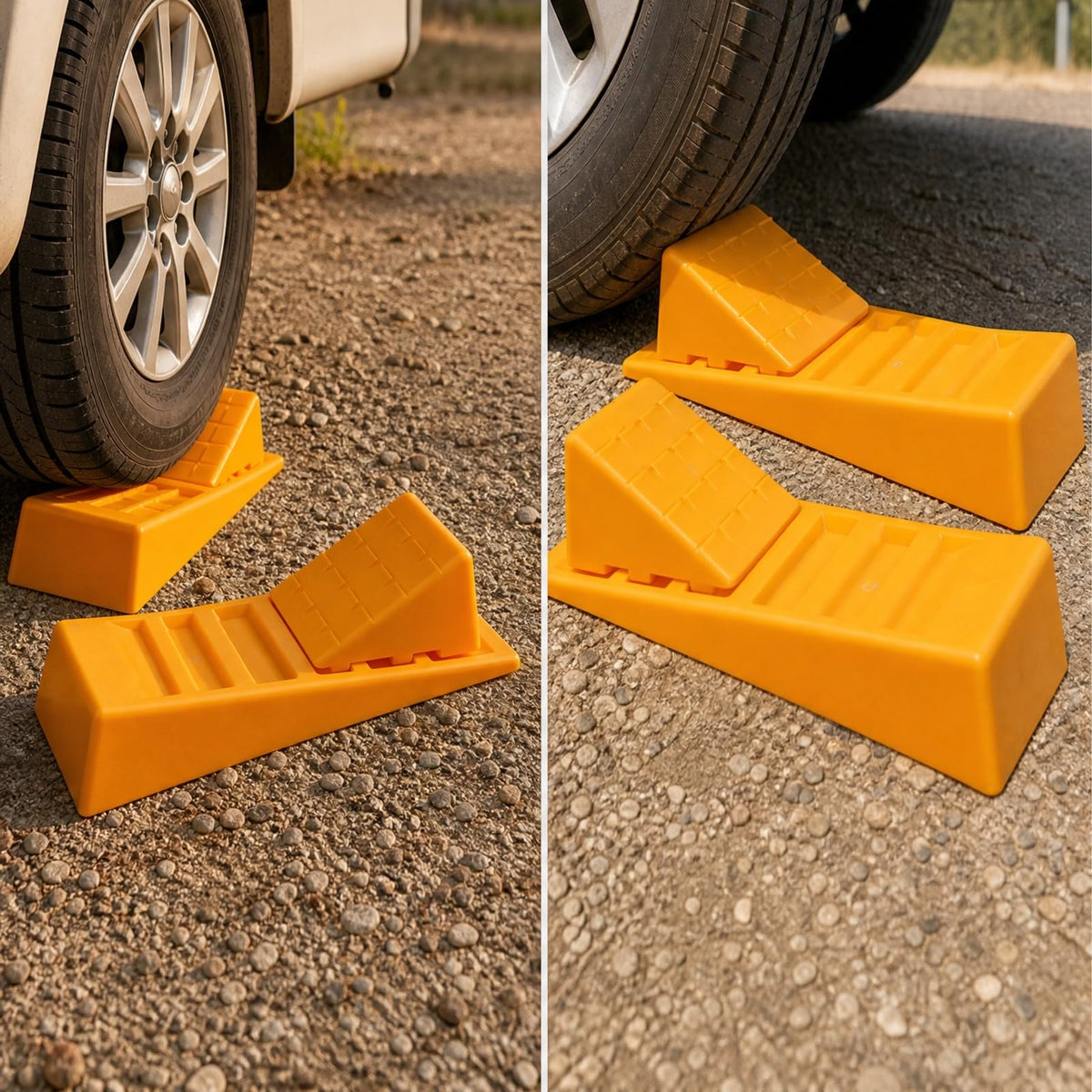 Almencla Chock Leveling Wedge Tire Stabilizer Pad for Trailer with Grip Ribs and Pp Material in 40 × 14 × 9 Cm Suitable for Driveway and Campsite Parking, with Storage Bag