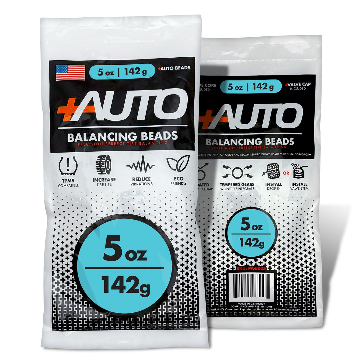 +AUTO 5 oz Tire Balancing Beads, Drop-in Bag with Valve Cap & Valve Core (76 Pack)