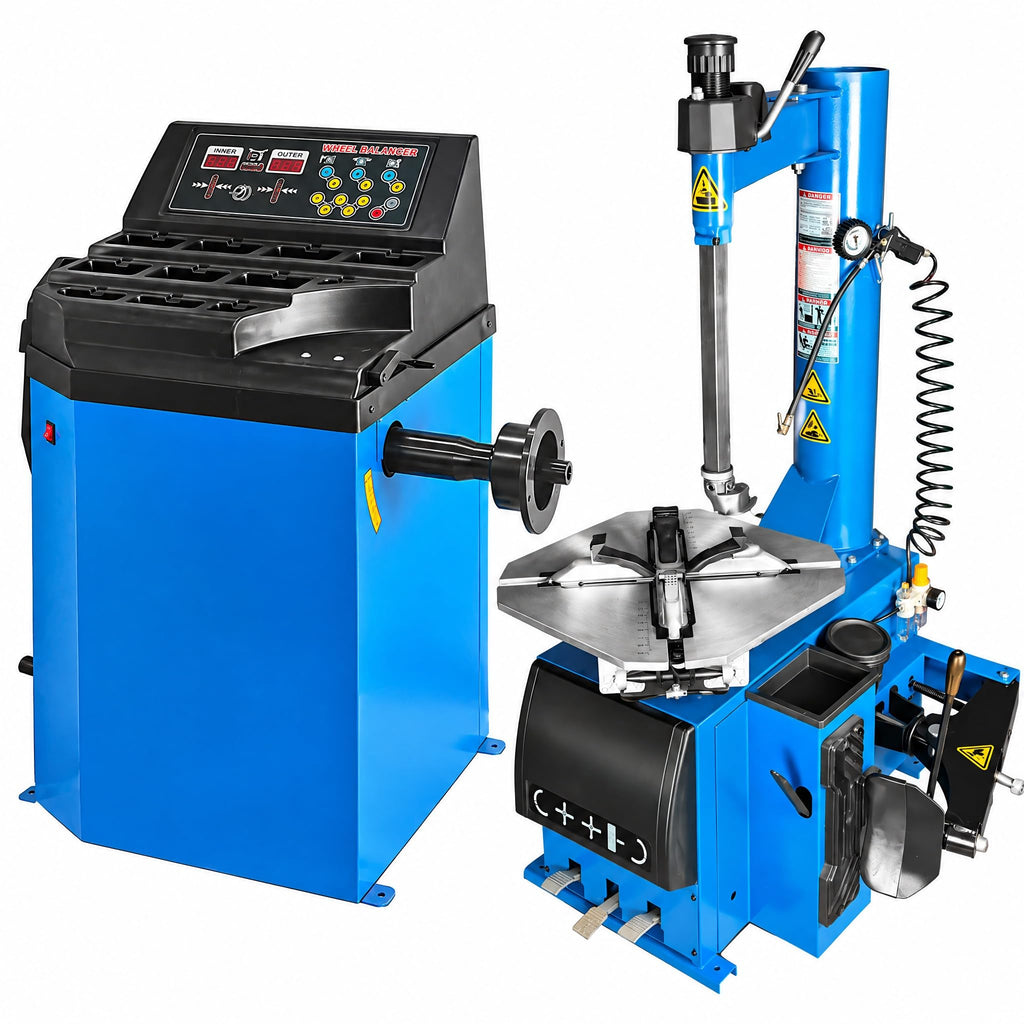 YELLOW JACKET Tire Changer Machine and Wheel Balancer Combo, 2.0 HP 3-Pedal Tire Changer with Rim Clamp, Automatic Wheel Balancer, 10"-24" Rim Capacity, 110V, Blue
